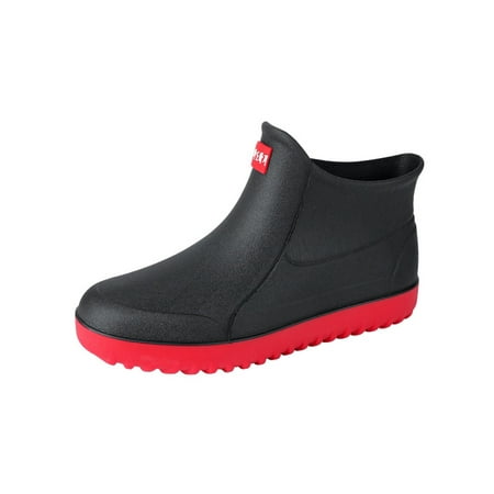 

Ritualay Mens Garden Shoes Slip Resistant Waterproof Boot Lightweight Rain Boots PVC Casual Rainboot Work Outdoor Black Red 6.5