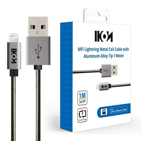 IKON Lighting Cable 1Pack 3FT Aluminum Braided, MFI Certified Lightning to USB Cord Charging for iPhone 8, X, 7, 7 Plus, 6, 6s, 6Plus, 5, 5c, 5s, SE, iPad, iPod Nano,