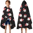 thumbnail image 3 of Black Christmas Santa Pattern Hooded Bath Towel，50"x30" for Ages 3 To 12 Kids, Quick Dry Lightweight Soft Microfiber Hood Beach Towel Cover Up for Kids, 3 of 7