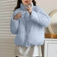 thumbnail image 4 of Hueook Bomber Jacket Women Jacket for Women Women's Jacket Short Standing Collar Shoulder Sleeve Down Padded Jacket Women's Padded Jacket Long Sleeve Padded Jacket Light Blue XL, 4 of 8