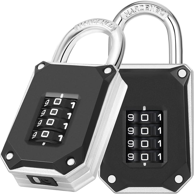 EcoNesxp Tool Box with Large White Numbers and Reset Cover 4 Digit Combination Lock Black Cabinet 2 Pieces for Gym Lockers