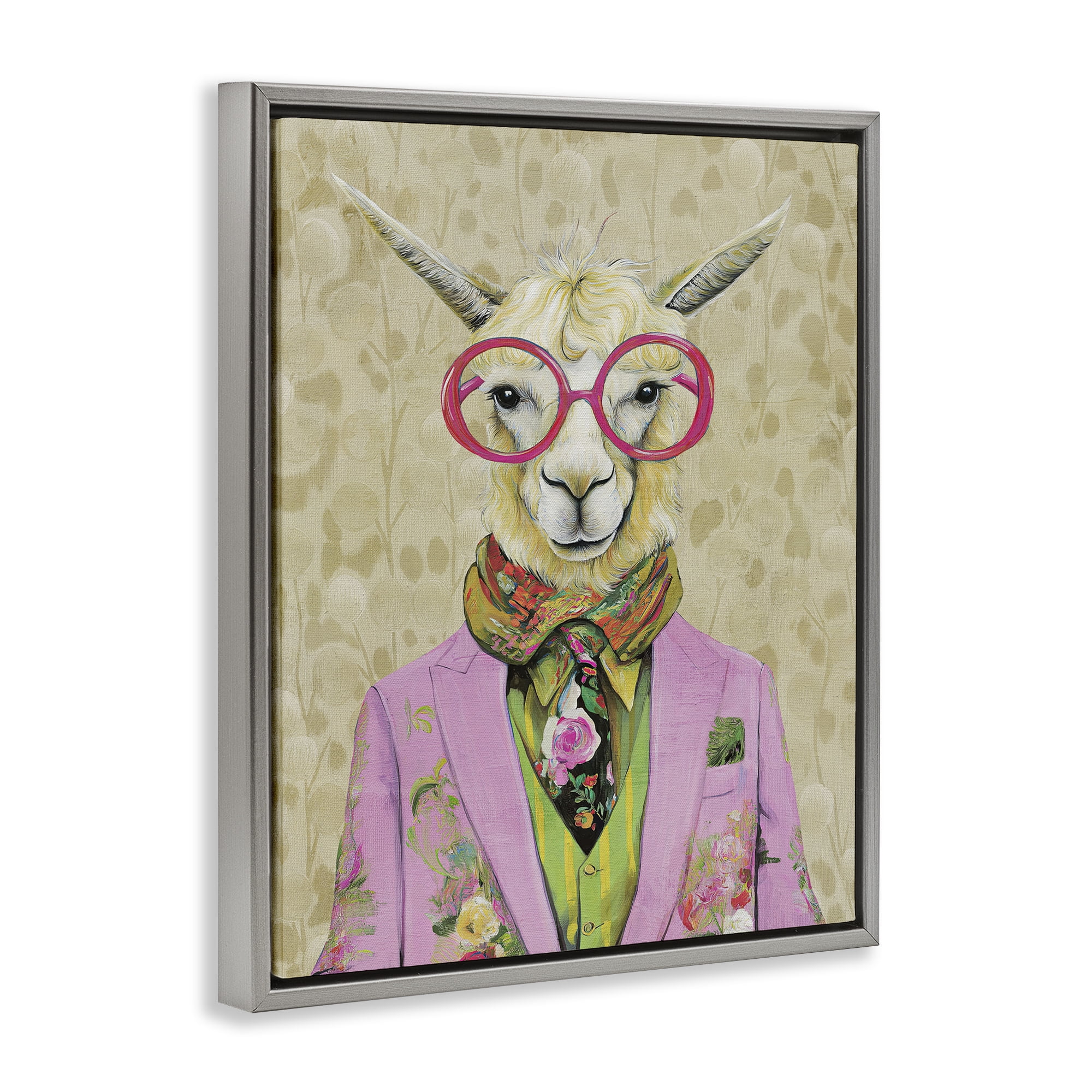 Stupell Industries Stylish Llama with Glasses Gray Framed Floater Canvas Wall Art, design by Svetlana Aleynikova