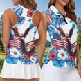 thumbnail image 4 of Aplkyhs Matching Golf Shirts for Couple Blue Flowers American Flag Quarter Zip Golf Tennis Tank Top Quick Dry Athletic Sleeveless Shirts Racerback Design Machine Washable Lapel Design, 4 of 6