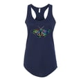 thumbnail image 2 of Wild Bobby, Colorful Rainbow Patterned Butterfly Animal Lover Ladies Racerback Tank Top, Navy, Small, 2 of 3
