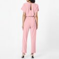 thumbnail image 4 of Huankd Womens Summer Casual Short Sleeve Pants Suit Beach Vacation Romper Belted Dressy Wedding Guest Jumpsuit Jumper Pink 3XL, 4 of 5