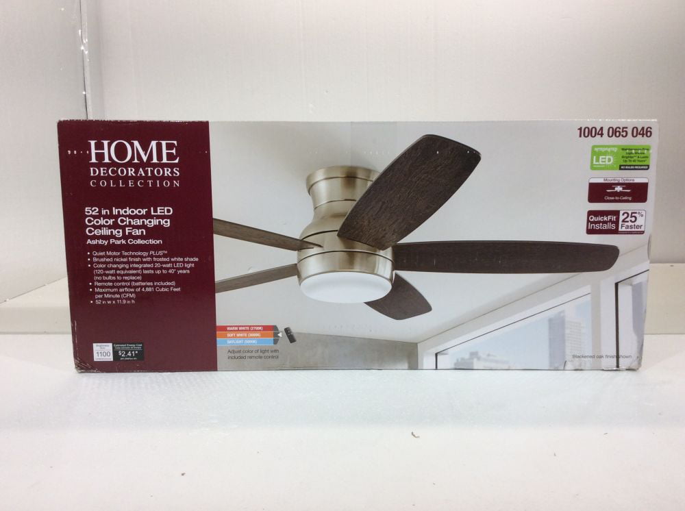 Home Decorators Collection Ashby Park 52 In White Color Changing Integrated Led Brushed Nickel Ceiling Fan With Light Kit And Remote Control New Open Box Com - How To Replace Ceiling Fan Box