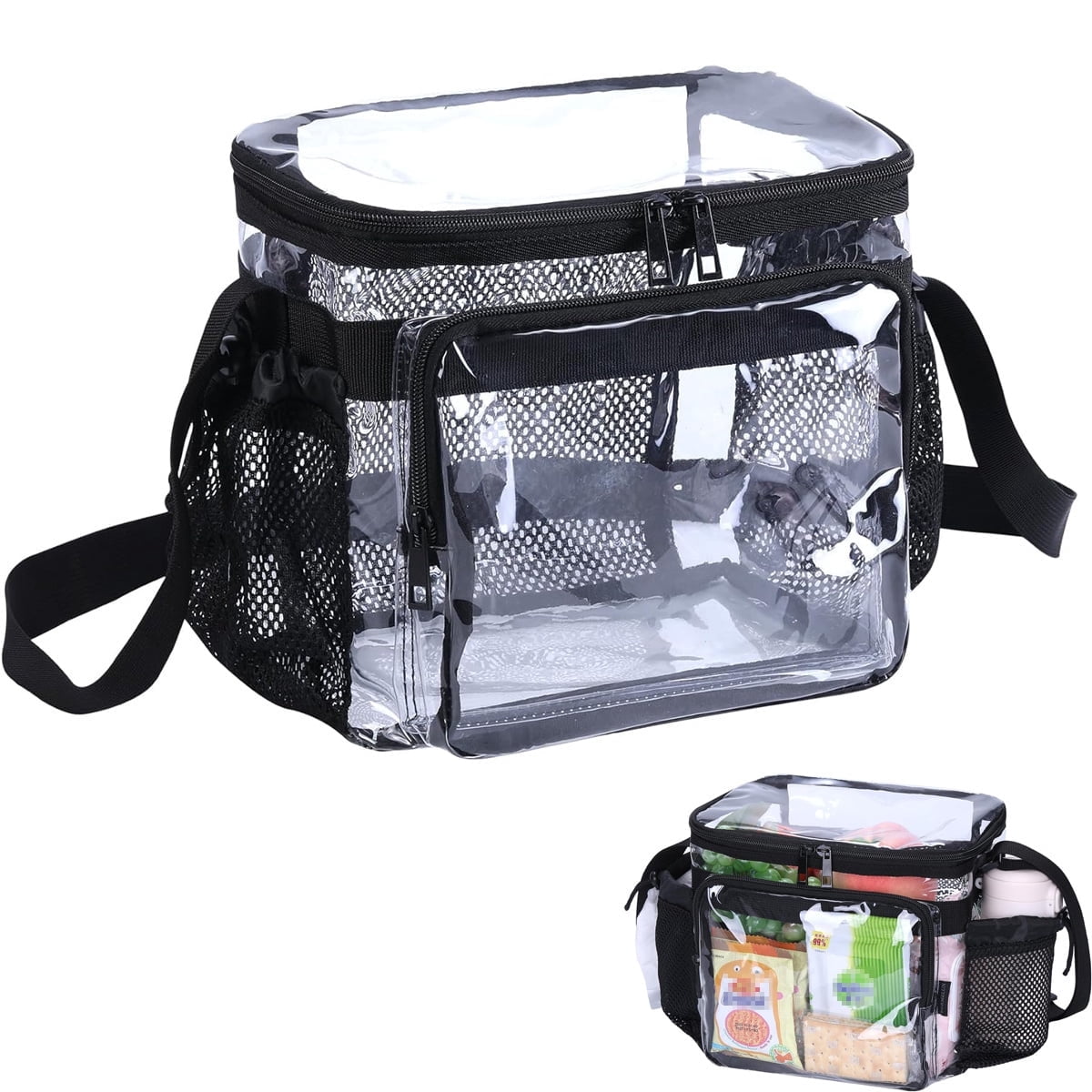 Tutuviw Clear Double-Decker Lunch Bag, Extra Large Clear Tote Bag for Men and Women, Stadium Bags, Plastic Transparent Food Lunch Box Containers for Work, Picnic (11 in)