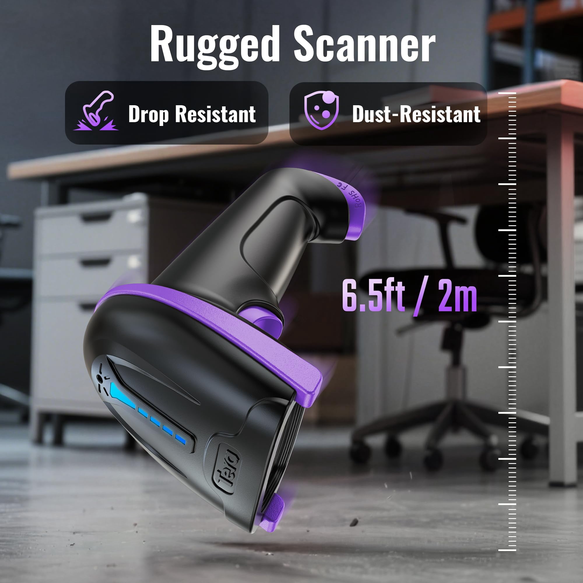 Tera 5100 Barcode Scanner Wireless 1D Laser QR Code Reader, Handheld 2-in-1 for POS with Windows Mac Linux (Purple)