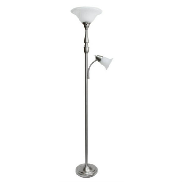Elegant Designs 2 Light Combo Torchiere, Ellery Brushed Steel Tree Torchiere 3 Light Floor Lamp