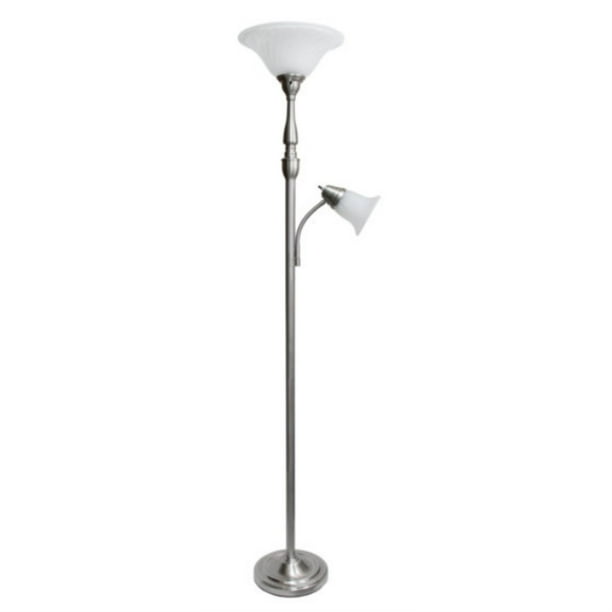 Elegant Designs 2 Light Combo Torchiere Floor Lamp With White Marble Glass Brushed Nickel Com Elegant Designs 2 Light Combo Torchiere, Ellery Brushed Steel Tree Torchiere 3 Light Floor Lamp