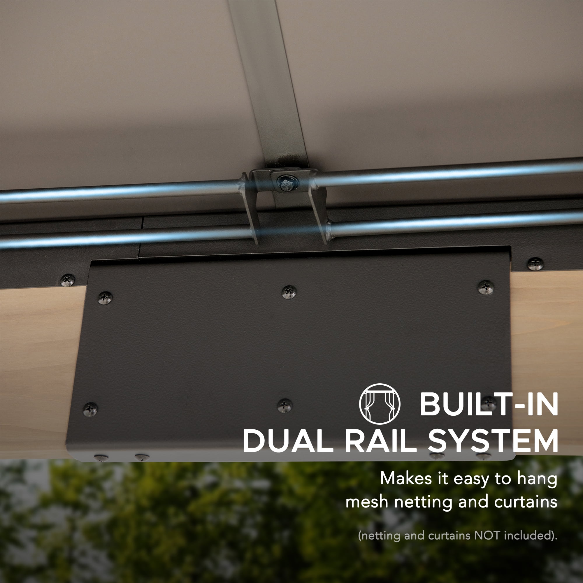 Sunjoy 11 x 11 ft Outdoor Wooden Gazebo Patio Steel Hardtop Gazebo with Cedar Frame and Ceiling Hook Wood Gazebo with 2-tier Metal Roof for Patios, Lawn, and Backyard, Brown