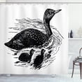 thumbnail image 1 of Loon Shower Curtain, Hand Drawn Animalistic Family Sketch Swiftly Floating on Water Bird Species, Fabric Bathroom Set with Hooks, 69W X 75L Inches Long, Charcoal Grey White, by Ambesonne, 1 of 3