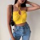 thumbnail image 2 of VISgogo Chaleco de color sólido a la moda para mujer Sexy Cross Hollow Exposed Navel Tie-up Halter Tops VISgogo moda, 2 of 5