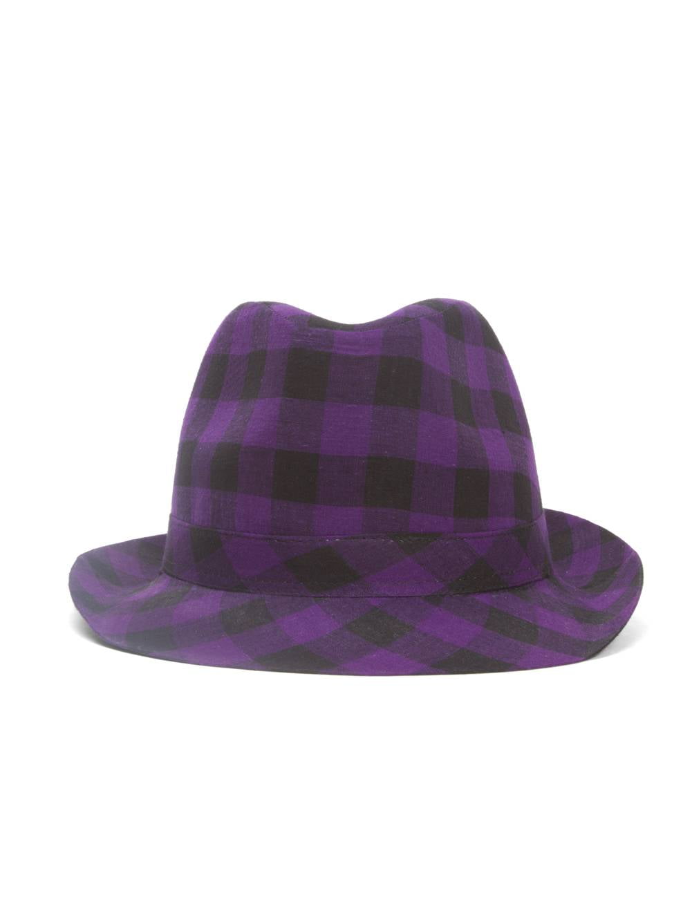 Plaid Trilby Fedora Hat - Purple 
