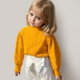 thumbnail image 3 of LZHGirlshop Baby Girls Tops Toddler Cotton Knit Pullovers Kids Crochet Ruffle Puff Sleeve Blouses Jumper,Yellow,Yellow 8-9, 3 of 8