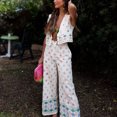 thumbnail image 2 of TEELYNN Chaleco de lino de algodón, chaqueta, pantalones de pierna ancha, traje para mujer, vintage, sin mangas, escote en V profundo, conjuntos de pantalones de 2 piezas, verano, bohemio, playa, 2 of 5