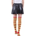 thumbnail image 3 of Women's Extra Long Striped Socks Over Knee High Opaque Stockings (Red & Lime Green), 3 of 4