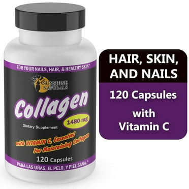 Sunshine Naturals Hydrolyzed Collagen Plus Vitamin C, Dietary Supplements, Hair Nails and Skin Vitamins - 120 Capsules