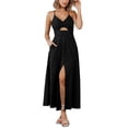 thumbnail image 1 of Vestido BTFBM 2025 sin mangas, escote en V, abertura frontal, negro, talla grande, 1 of 8