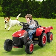 Erommy Kids Ride on Tractor with Remote Control, 12V Battery Powered Electric Tractor with 30W Dual Motors/Cool Lights/Bluetooth Music for Kids, Red