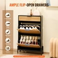 thumbnail image 4 of VEVOR Rattan Shoe Cabinet Shoe Organizer 2 Flip Drawers & 1 Slide Drawer Black, 4 of 9