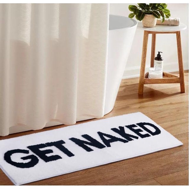Xiasky White Get Naked Bath Mat Long Bathroom Rugs Cute Preppy Room Decor Bathroom Runner Rug for Tub and Shower,Machine Washable,18\u201dx47\u201d