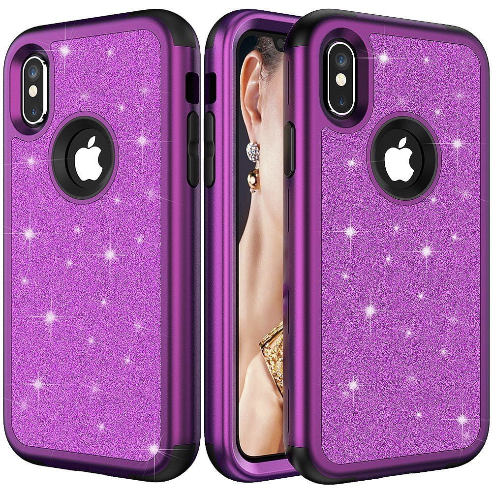 iPhone XR Case Luxury Purple Bling Glitter Protective Drop Shockproof