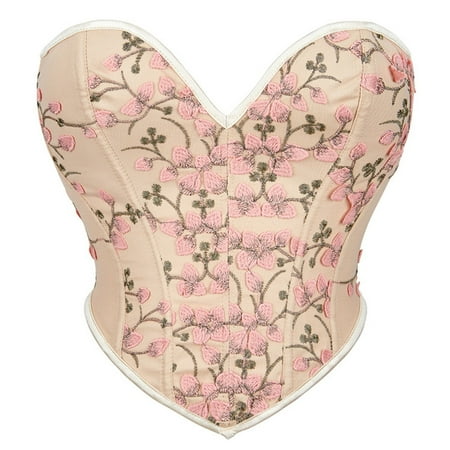 Huuilaibazoo Women Retro Floral Embroidery Slimming Body Shaper Bustier Corset Lingerie