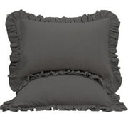 The Great American Store Premium Collections 600 Thread Count Solid 100% Cotton Decorative Set of 2 Ruffle Pillowshams (Euro 11 x 11, Grey)