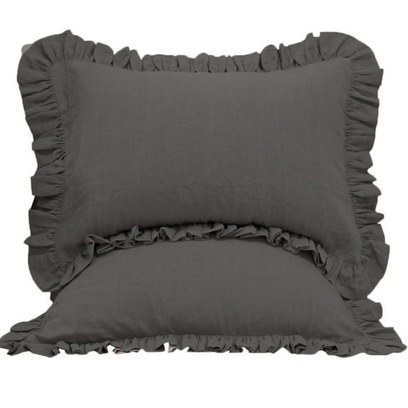 The Great American Store Premium Collections 600 Thread Count Solid 100% Cotton Decorative Set of 2 Ruffle Pillowshams (Euro 28 x 28, Grey)