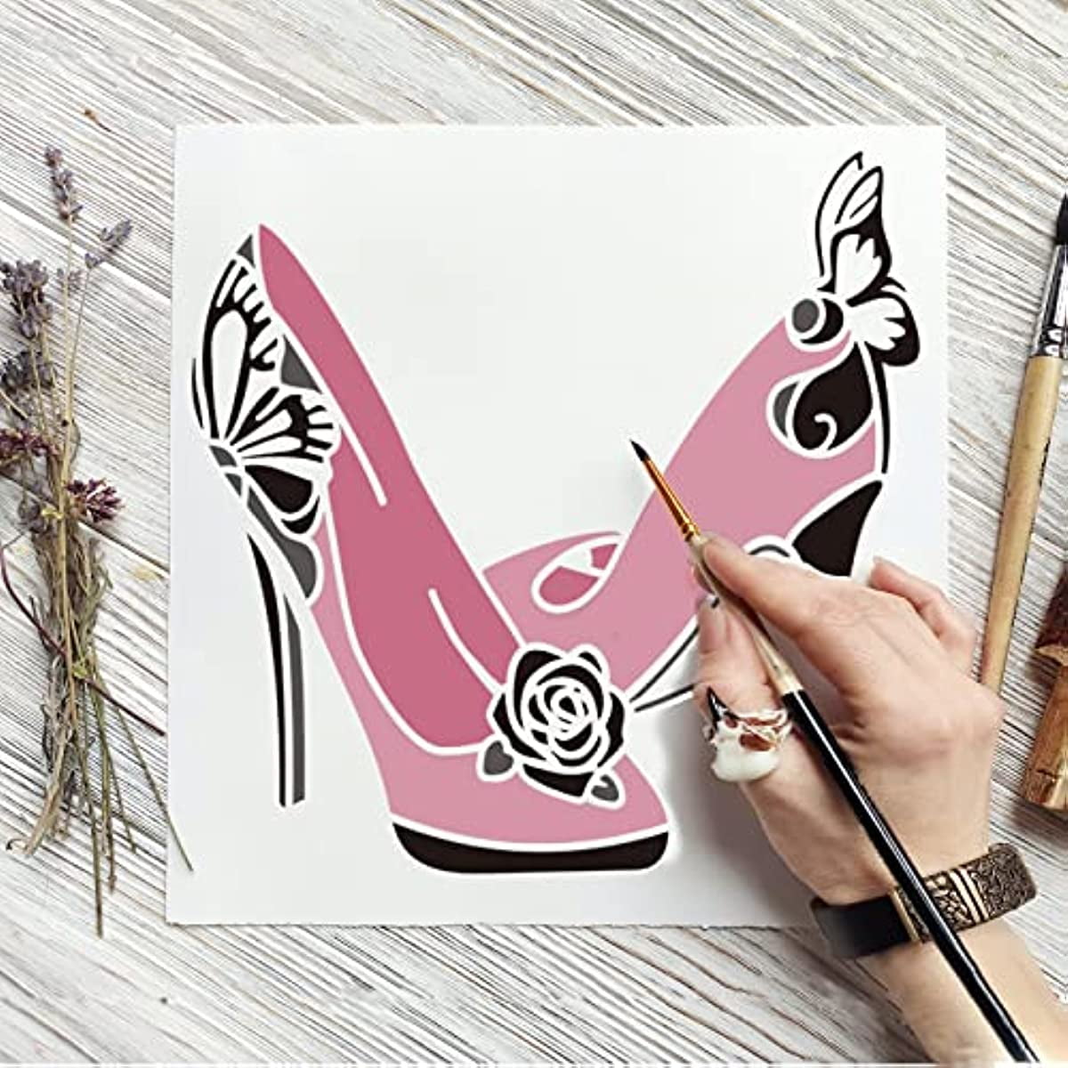  High Heel Shoe Stencil, 4.5 x 4.5 inch (S) - Decorative Flower  Stiletto Platform Shoes Stencils for Painting Template : Arts, Crafts &  Sewing