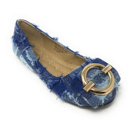 Victoria K Women's Slip-on Patched Denim With Ring Ornament Ballerina