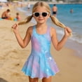 thumbnail image 3 of Uorisanigo Blue Pink Tye Dye Girls Swimsuit One Piece Polyester and Spandex Fabric Bathing Suit Swimwear Modest Beach Swim Dress Summer Vacation, Size 3-4, 3 of 6