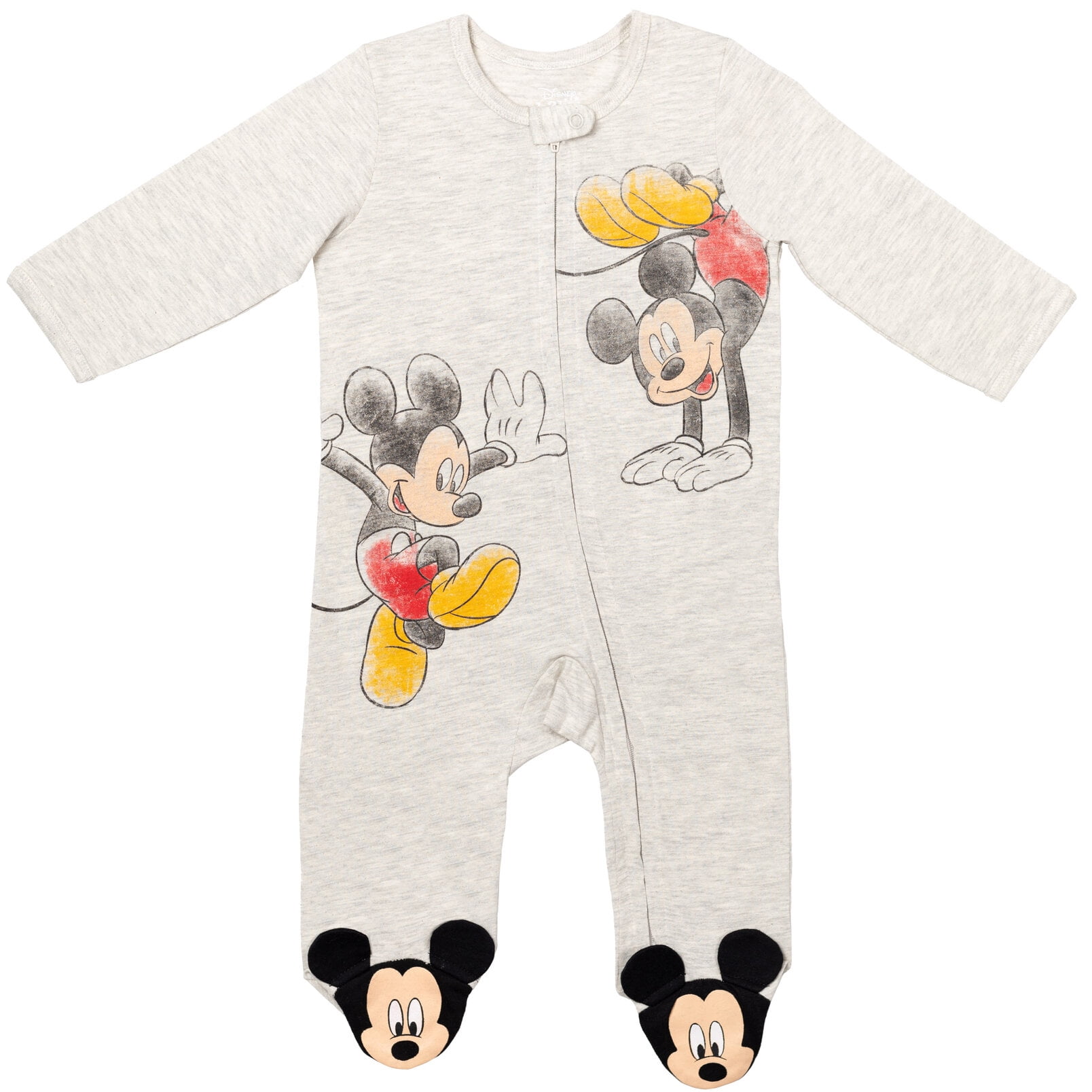 Disney Mickey Mouse Baby Boys' 2-Pack Footed One-Piece Sleep N' Play Oatmeal Grey Mickey