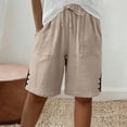 thumbnail image 2 of Bermuda Shorts for Women Cotton Linen Summer Casual Wide Leg Knee Length High Waisted Long Shorts with Pockets Beach Outfits Khaki M, 2 of 7