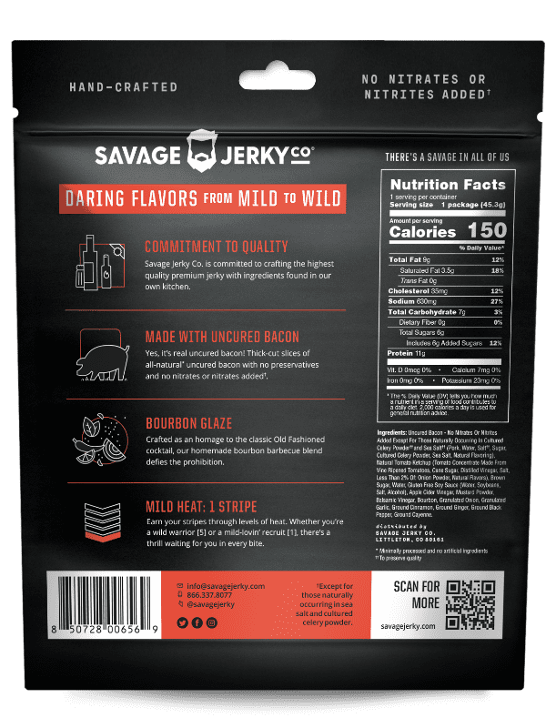 Savage Jerky Co Bourbon Glaze Jerky 1.6 oz Pack Of 8