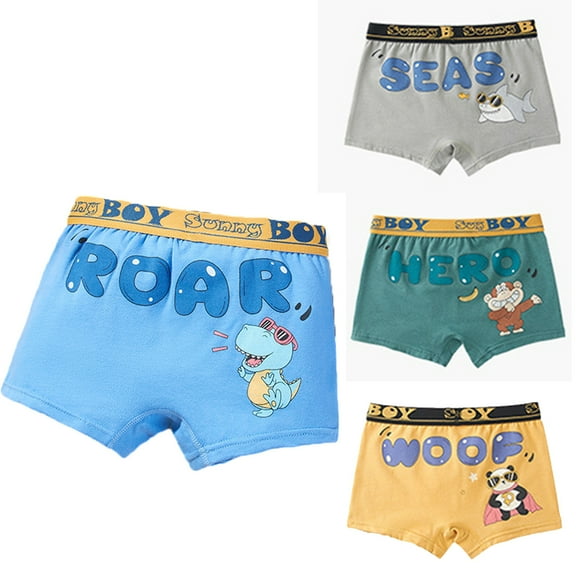Esaierr 4PCS Kids Toddler Boys Underwear Baby Dinosaur Boxer Briefs Boys Cotton Cartoon Soft Underwear for 2-18Y
