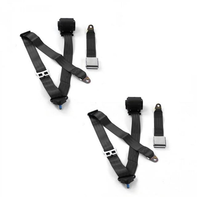 Black Retractable Bucket Seat Belt Kit for VW Karmann Ghia Airplane 3 Point - 2 Belts
