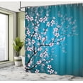 thumbnail image 4 of Cortina de ducha japonesa, diseño de flores de cerezo, juego de decoración de baño de tela con ganchos, 180 cm x 180 cm, color azul pálido y rosa petróleo, 4 of 5