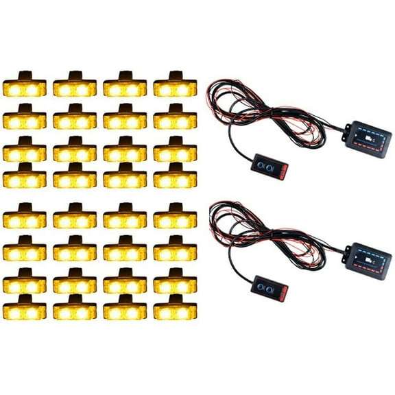 32X 12V LED Amber Yellow Emergency Warning Hazard Car Truck Strobe Light Bar Kit with Clips