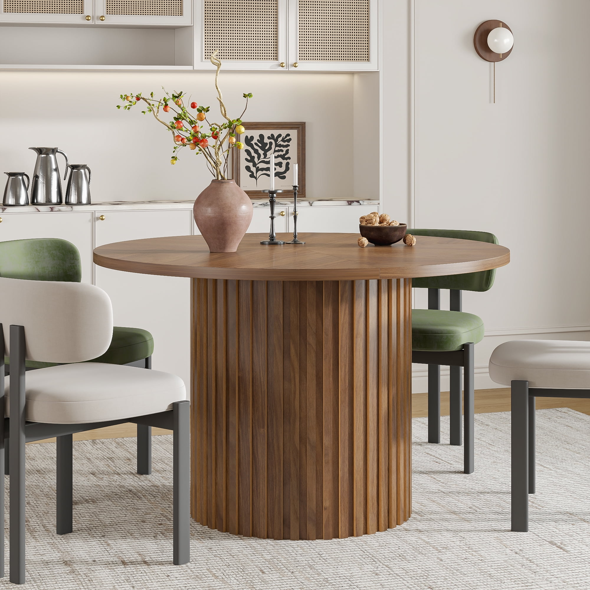 Round Dining Table for 4-6 People, Circle Kitchen Table for Dining Room, Fluted Dining Kitchen Table
