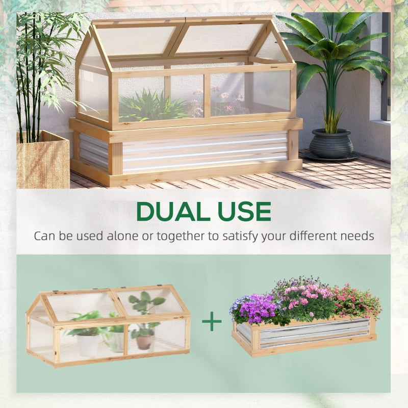 Alvantor Natural 48x24x32 Wooden Raised Garden Bed with Greenhouse Cover, Frame Planter for Plants