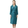 thumbnail image 1 of Lightweight Waffle Knit Bathrobe for Men & Women - Solid Color Lounge Robe - Home Spa & Hotel Style Wear | Hontri | Unisex Breathable Solid Color Bathrobe Splicing Home Clothes Robe (Green | M), 1 of 7