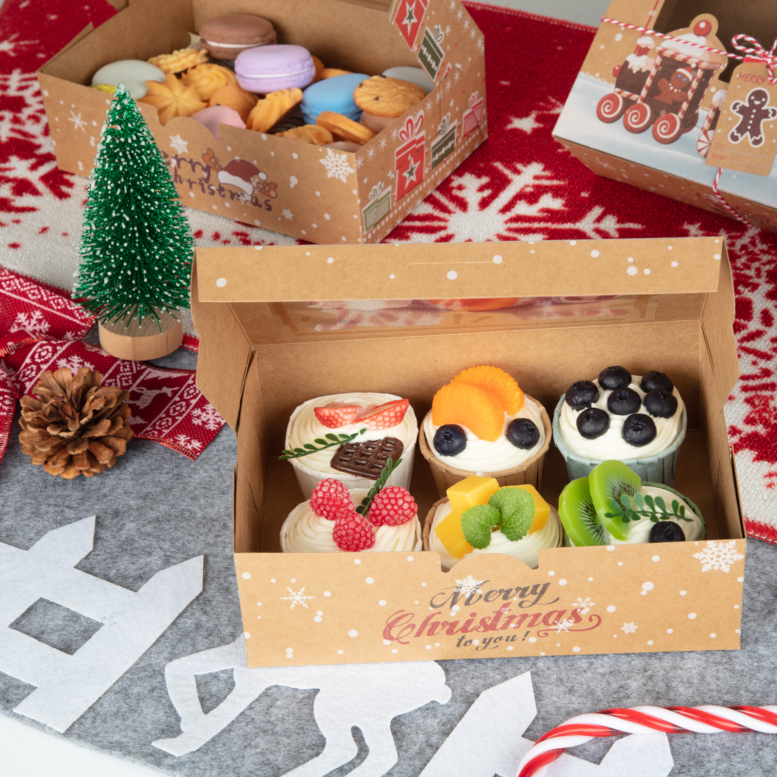 12 Pcs Christmas Cookie Box with Window Holiday Baking Pastry Treat Boxes  Container for Gifts Giving Party Supplies 