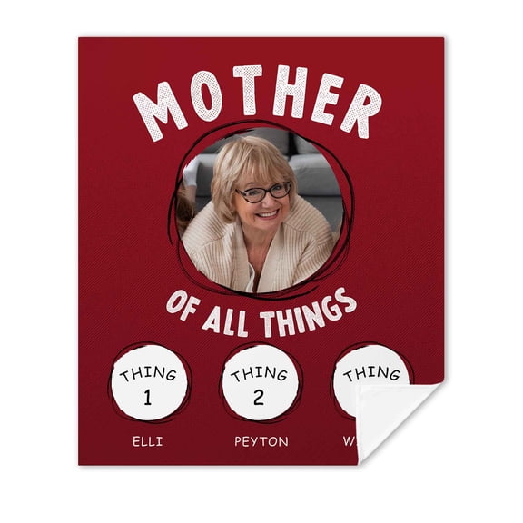 Customizaholic Mother of All Things Personalized Photo Blanket, Custom Mom Photo Blanket with Kids Names, Funny Mothers Day Gift