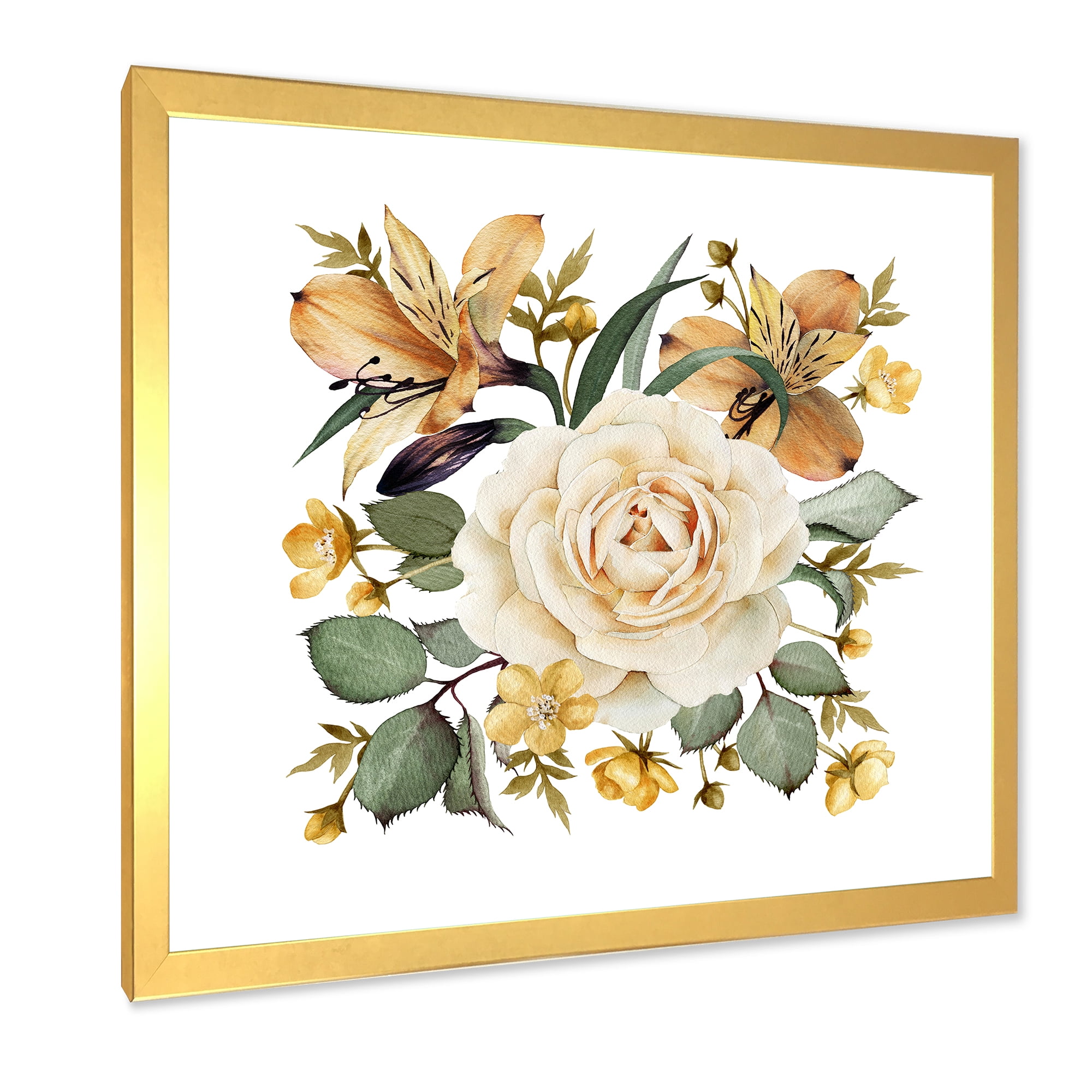 Designart 'Ancient White Rose' Traditional Framed Art Print