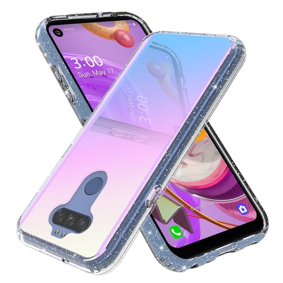 LG K31 Case, LG K8X/Aristo 5 Plus/Aristo 5/Phoenix 5/Fortune 3/Risio 4/Tribute Monarch Case, Rosebono Glitter Sparkle Laser White Ultra Transparent Skin Cover Shockproof Case for LG K31