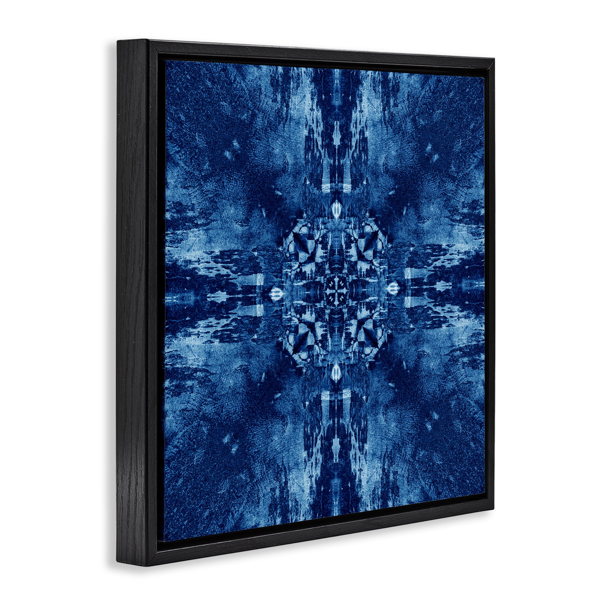 Stupell Industries Mosaic Tie Dye Motif Abstract Painting Black Floater Framed Canvas Art Print Wall Art, 18 x 18