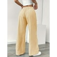 thumbnail image 4 of Plus Size Linen Striped Pants for Women Drawstring Long Pants Slim Trousers with Pockets, 4 of 5