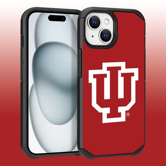 Apple iPhone 15 Plus (6.7) / Apple iPhone 14 Plus (6.7) - Licensed NCAA of Indiana University Hoosiers logo on Red Textured Dual Layer Case